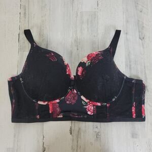 Torrid Black and Floral Longline Bra size 46C